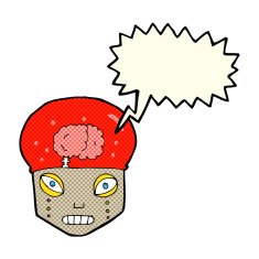 cartoon spooky robot head with speech bubble N6