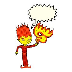 fire spirit cartoon with speech bubble N5