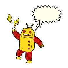 cartoon robot with speech bubble N99