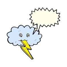 cartoon lightning bolt and cloud with speech bubble N3