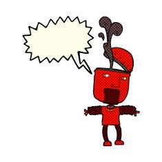 funny cartoon robot with open head speech bubble N6