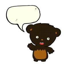 cartoon black bearcub waving with speech bubble N5