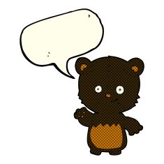 cartoon black bearcub waving with speech bubble N6