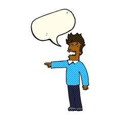 cartoon man accusing with speech bubble N12