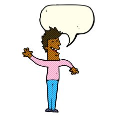 cartoon happy man waving with speech bubble N24