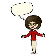 cartoon woman wearing spectacles with speech bubble N21