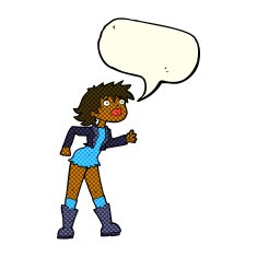 cartoon girl in leather jacket with speech bubble N6