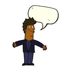 cartoon happy man with open arms speech bubble N6