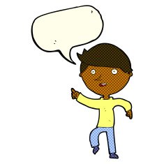 cartoon happy pointing with speech bubble N6