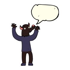 cartoon happy werewolf man with speech bubble N3