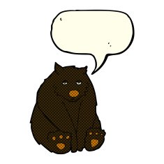 cartoon unhappy black bear with speech bubble N3