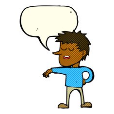 cartoon man making dismissive gesture with speech bubble N11
