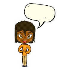 cartoon satisfied woman with speech bubble N5