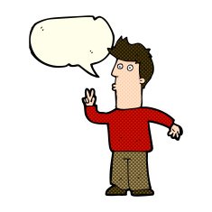 cartoon man signaling with hand speech bubble N3
