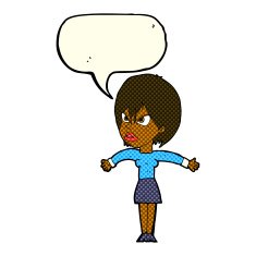 cartoon annoyed girl with speech bubble N11