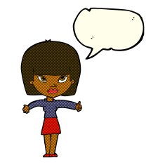 cartoon woman giving thumbs up symbol with speech bubble N39