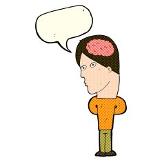 cartoon man with big brain speech bubble N6