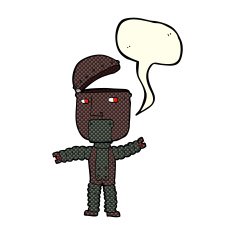cartoon robot with speech bubble N100