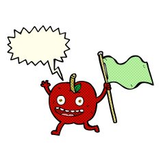 cartoon apple with flag speech bubble N6