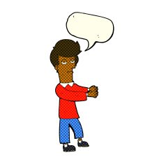 cartoon bored man showing the way with speech bubble N6