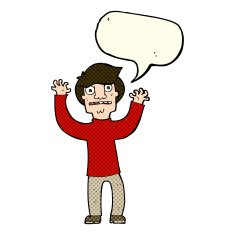 cartoon terrified man with speech bubble N120