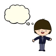 cartoon happy boy with open arms speech bubble N10