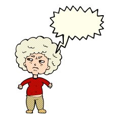cartoon annoyed old woman with speech bubble N12
