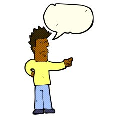 cartoon man pointing with speech bubble N108