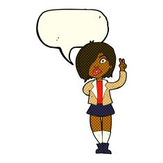 cartoon cool girl giving peace sign with speech bubble N6