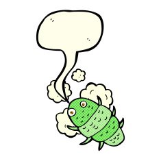 cartoon bug with speech bubble N20