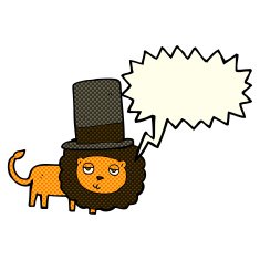 cartoon lion in top hat with speech bubble N6