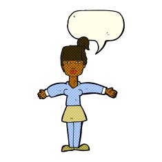 cartoon woman shrugging shoulders with speech bubble N279