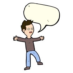 cartoon startled boy with speech bubble N17