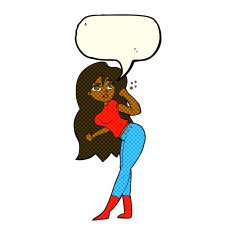 cartoon woman raising fist with speech bubble N6