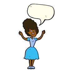 cartoon happy 1950's woman with speech bubble N5