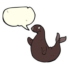 cartoon seal with speech bubble N11