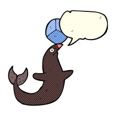 cartoon performing seal with speech bubble N6