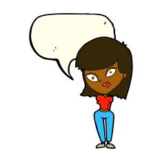 cartoon confused woman with speech bubble N48