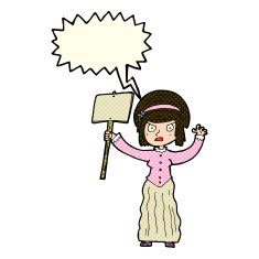 cartoon vicorian woman protesting with speech bubble N2