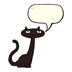 cartoon black cat with speech bubble N19