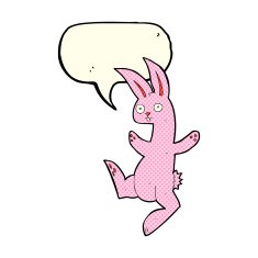 funny cartoon pink rabbit with speech bubble N3