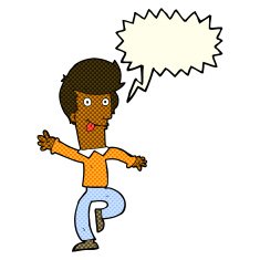 cartoon man dancing with speech bubble N3