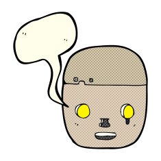 cartoon robot head with speech bubble N34