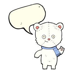 cartoon polar bear waving with speech bubble N6