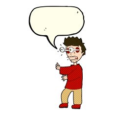 cartoon terrified boy with speech bubble N6