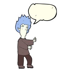 cartoon vampire man with speech bubble N69
