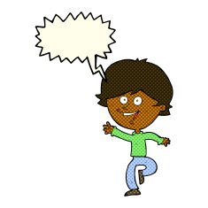 cartoon happy waving boy with speech bubble N12