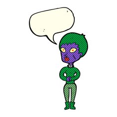 cartoon zombie girl with speech bubble N9
