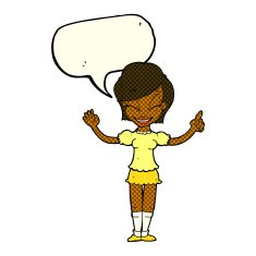 cartoon pretty girl with idea speech bubble N16