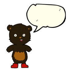 cartoon happy teddy bear in boots with speech bubble N6